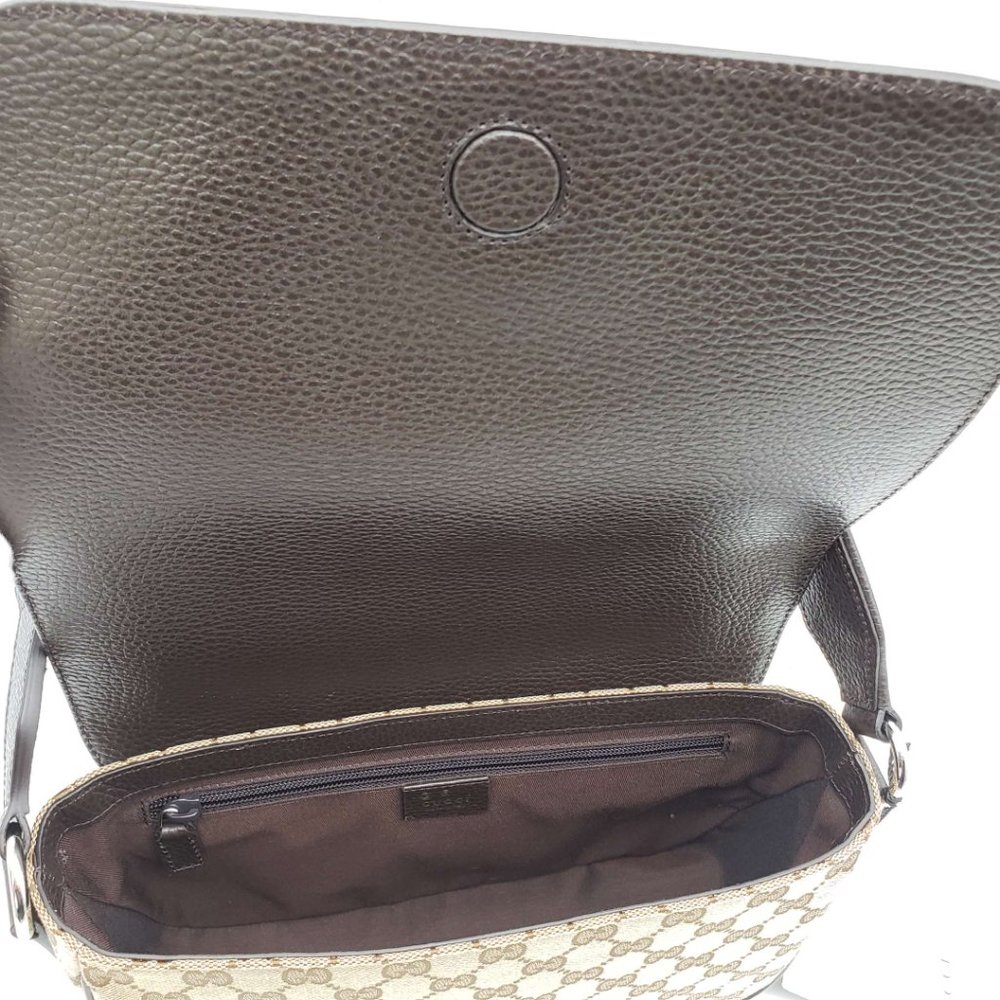 100% Authentic Gucci GG Canvas Leather Brown Messenger Shoulder Bag - Picture 9 of 12